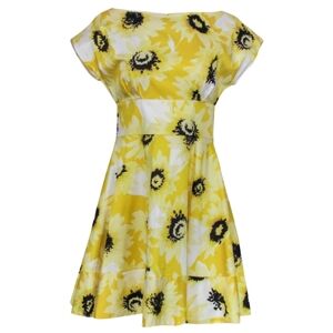 KATE SPADE Fiorella Daisy Floral Yellow Cap Sleeve Fit Flare Summer Dress Sz 2